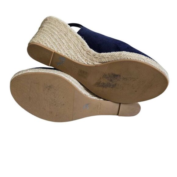 Stuart Weitzman Jean Blue Suede Slingback Cork Wedge Heel Sandal Size 8 - Picture 13 of 14